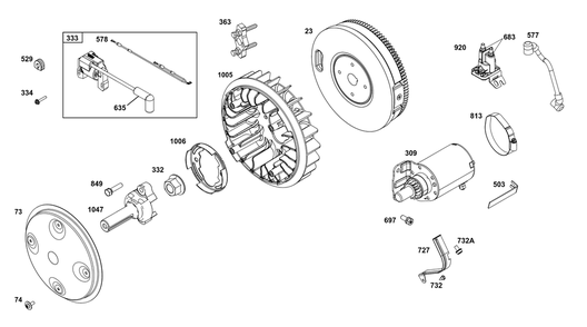 Flywheel, Ignition, And Starter Group Diagram and Parts List for 386447-0456-G1 200000 - 399999 Briggs and Stratton Engine